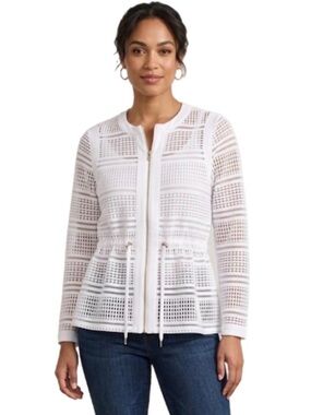 NWOT PS Ruby Rd. Petite Small Women’s White Crochet Outerwear Jacket Cardigan
